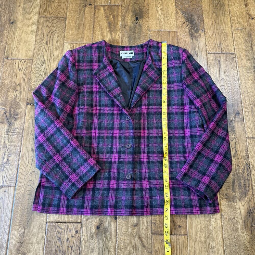 VTG 2 PC Joan Leslie Wool Blend Blazer & Sweater Sz 16/XL Fucia Plaid 90s - Picture 4 of 13
